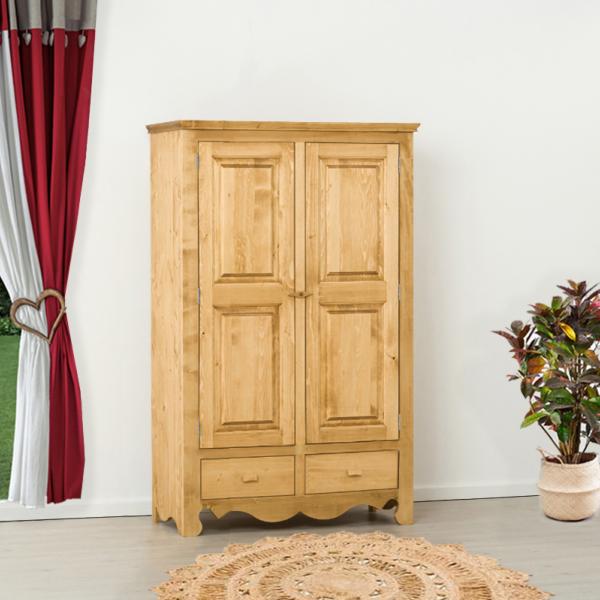 Armoire en pin massif 2 portes 2 tiroirs