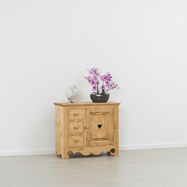 Bahut bas en pin massif 1 porte 3 tiroirs